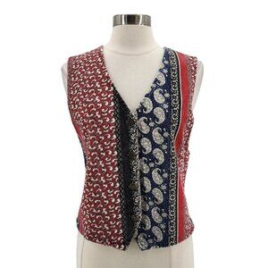 Vintage On The Verge Womens Medium Denim Paisley Red White Blue V-neck Vest Top
